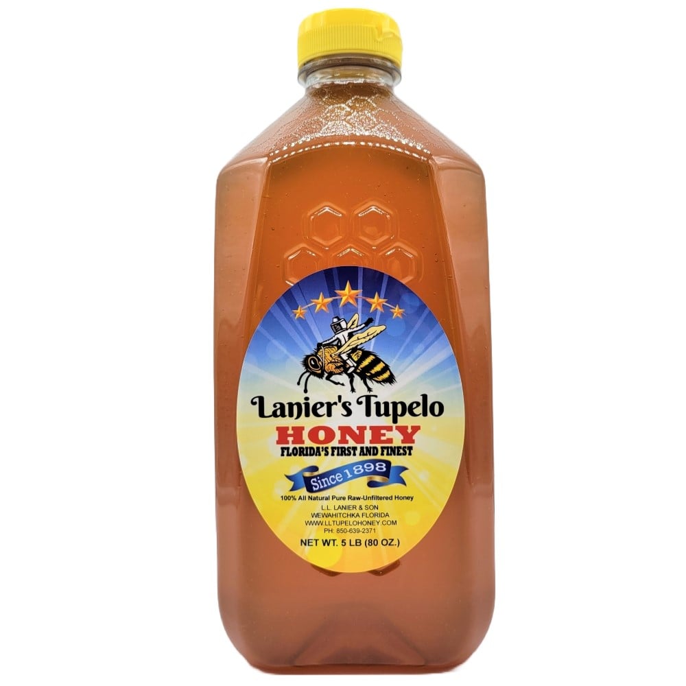 Tupelo Honey 5 Pound Jug  L.L. Lanier and Son's Tupelo Honey Since 1898  Florida's First and Finest Pure Tupelo Honey from the Apalachicola River  Swamps